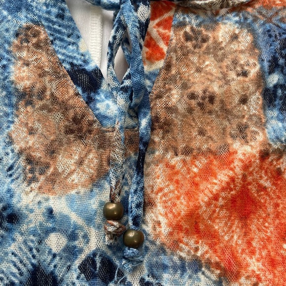 Catherine’s Asymmetrical Hem Blouse Blue Orange Lined Sheer Sleeves 3x/WP 26-28 - Picture 8 of 9